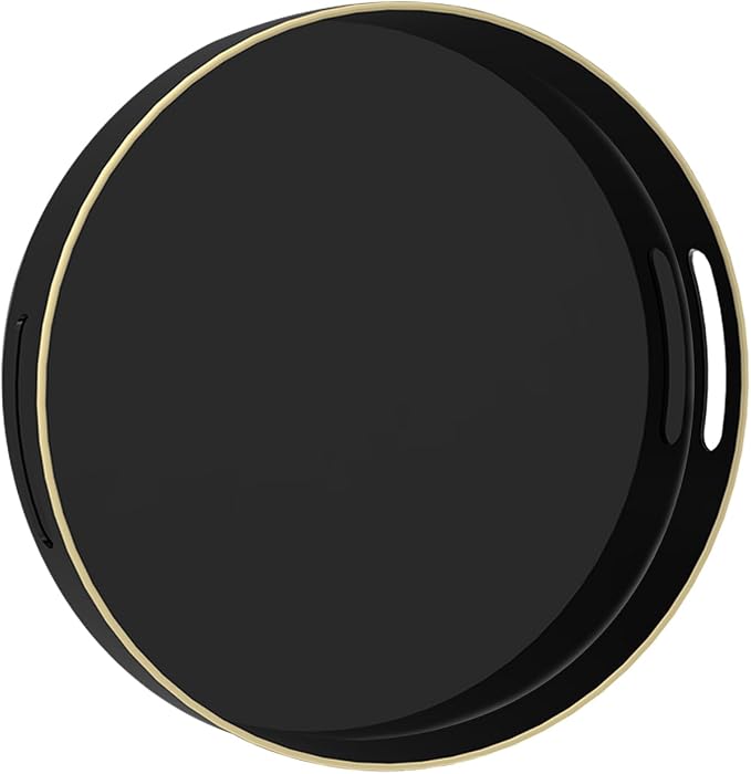 MAONAME Black Decorative Tray for Coffee Table, Modern Round Serving Tray by MAONAME