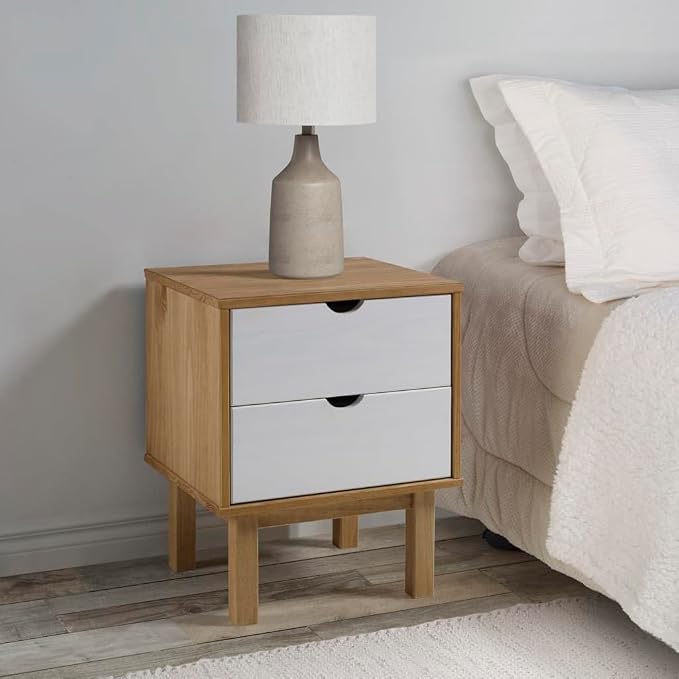 Bedside Cabinet OTTA Brown&White 17.7"x15.4"x22.4" Solid Wood Pine, Wooden by Unknown