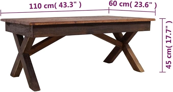 Wooden Coffee Table, Side Table Solid Reclaimed Wood 43.3"x23.6"x17.7" -AA - Image 6