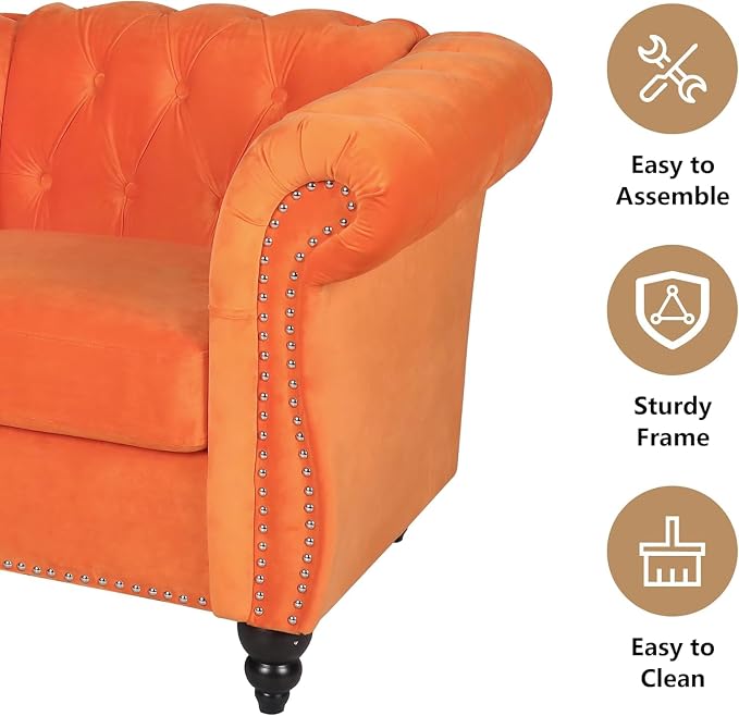Mid-Century 2 Seater Sofa, Velvet Loveseat - Image 4