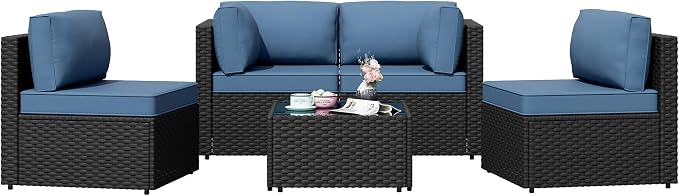 Shintenchi 5 Pieces Outdoor Patio Sectional Sofa Couch, PE Wicker Furniture Sets - Image 8