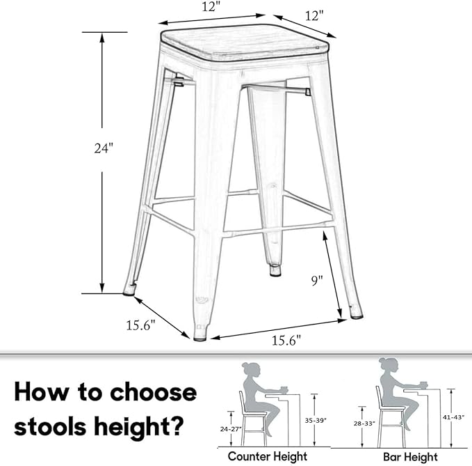 HAOBO Home 24" Backless Metal Counter Stool Height Bar Stools Barstools - Image 2
