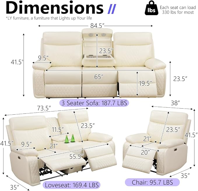 Power Leather Recliner Sofa Chair, Living Room Furniture Sets, Breathing - Image 2