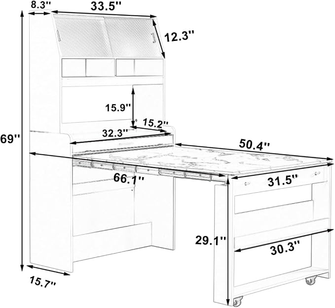 Spaco 2-in-1 Folding Dining Table and Buffet Cabinet Set, Compact Pull-Out - Image 2