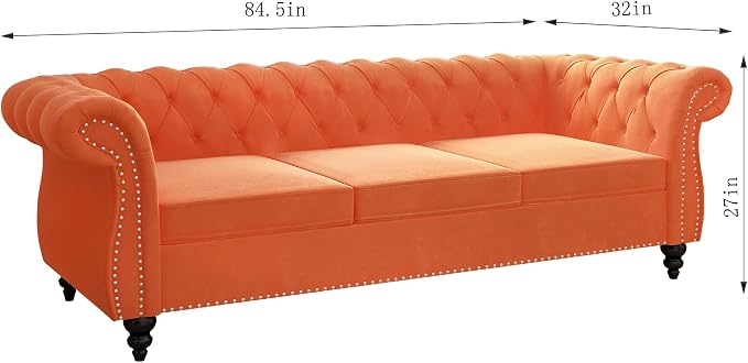 ORRD 3 Piece Living Room Set, Velvet Chesterfield Sofa Loveseat Couch Chair - Image 7