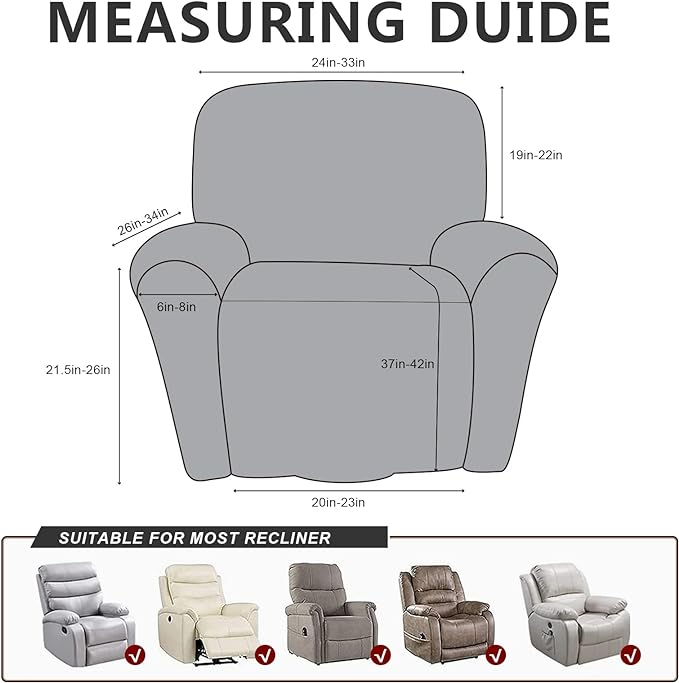 ANARACHON Leather Like Recliner Chair Covers Heavy Duty, 4 Pieces Recliner Cover - Image 2
