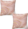 Pink and Gold Marble Throw Pillow Covers 18x18 Inch Set of 2, Abstract Art by Tebjh