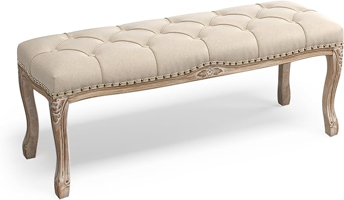 Cozyman Bedroom Bench, French Vintage Tufted Entryway Bench, 45.2" Carving by COZYMAN