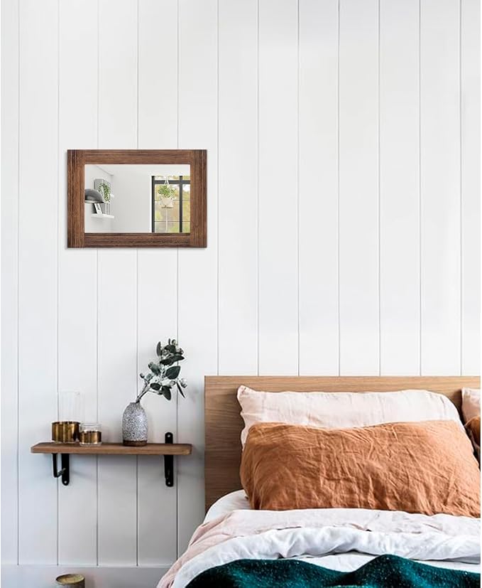 Wood Mirror Rectangular Framed Rustic Vintage Mirrors Decor Farmhouse Bedroom - Image 5