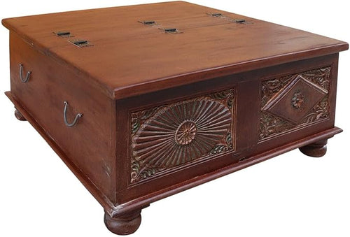 18 Inch Tall Vintage Trunk Storage Coffee Table | Rectangle Solid Wood Chest by Unknown