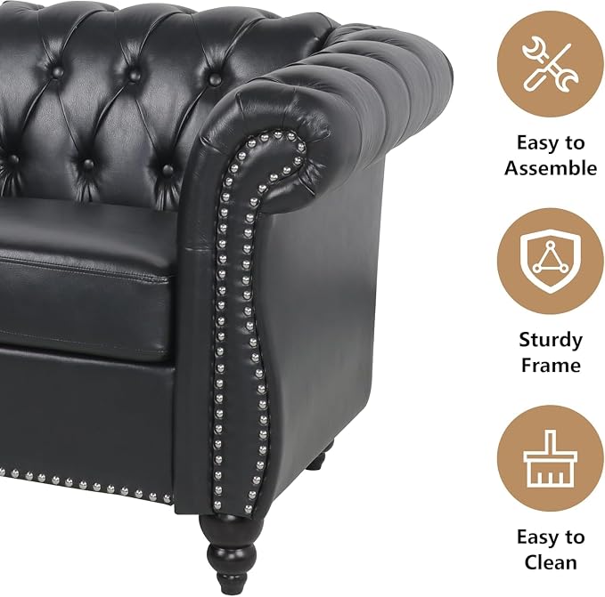 Mid-Century Sofa Chair, Faux Leather Accent Chair - Image 4