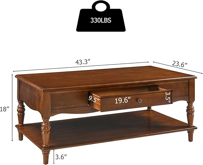 Rectangular Coffee Table with 2 Storage Drawers, Mid-century Solid Wood Living - Image 2