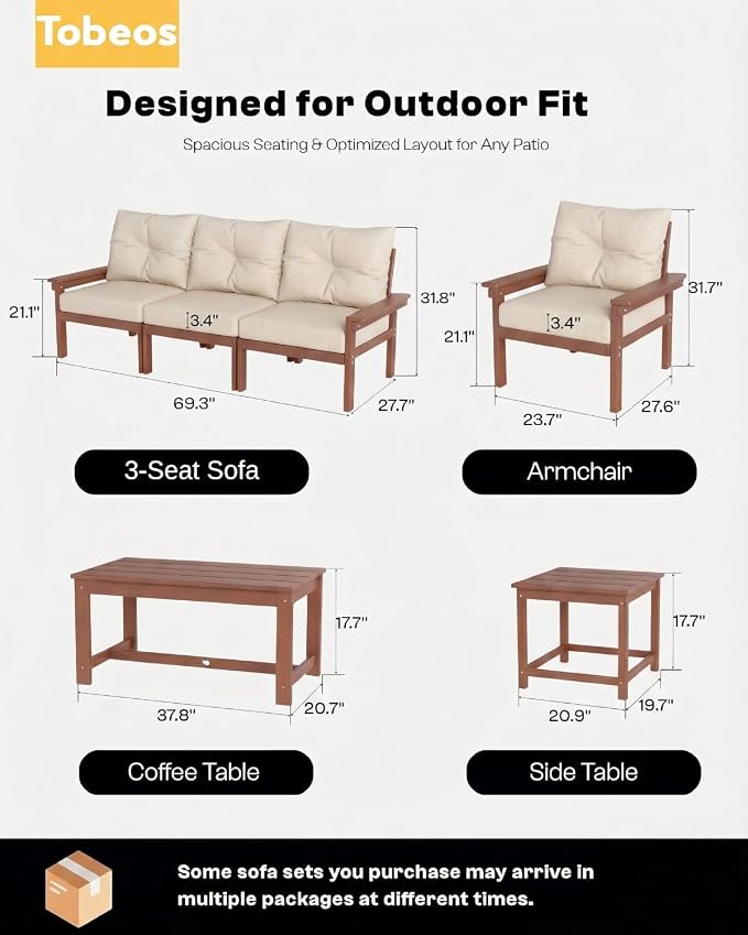 HDPE 3 Piece Patio Furniture Set, All-Weather Outdoor Couch Bistro Set - Image 2