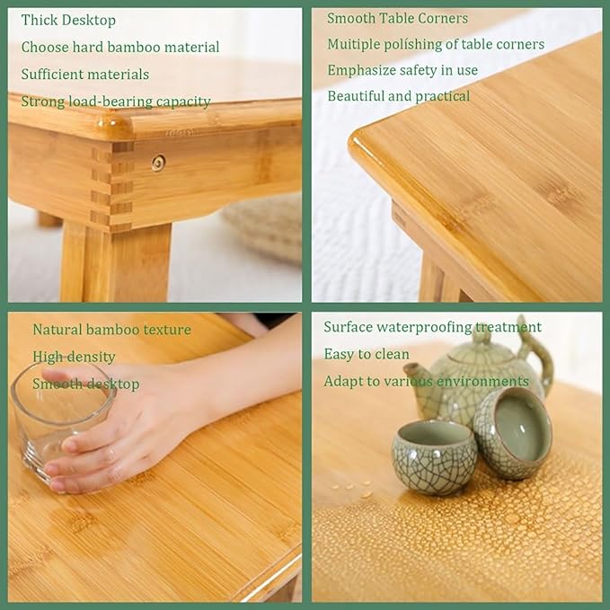 Folding Table, Japanese-Style Household Square Bamboo Table, Computer Desk - Image 4