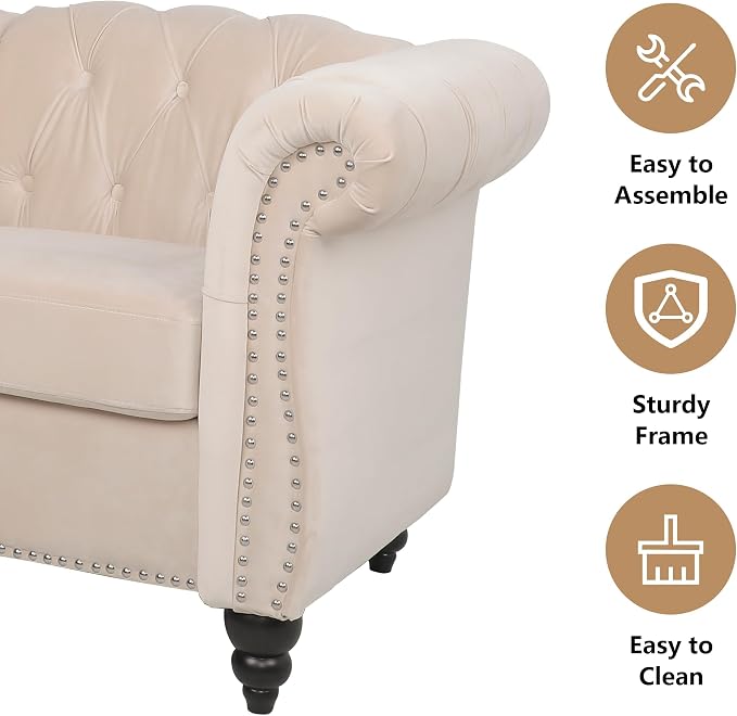 QHITTY 3 Piece Living Room Set, Sectional Chesterfield Sofa Chair Contemporary - Image 6