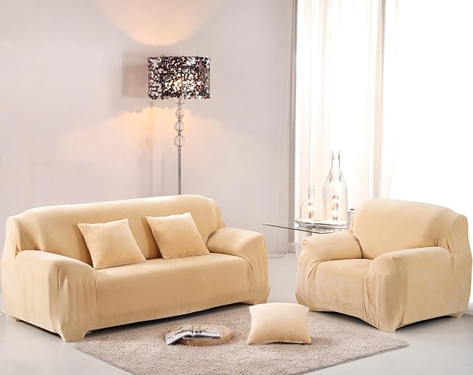 vctops 4 Seater Velvet Plush Stretch Sofa Slipcover 1-Piece Sofa Cover - Image 2