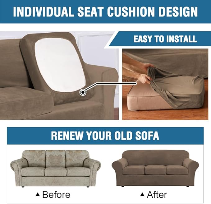 H.VERSAILTEX Modern Velvet Plush 4 Piece High Stretch Sofa Slipcover Sofa Cover - Image 6