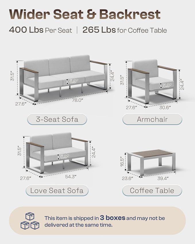Aluminum Outdoor Furniture Set, 4 Seats Outdoor Patio Conversation Sets - Image 6