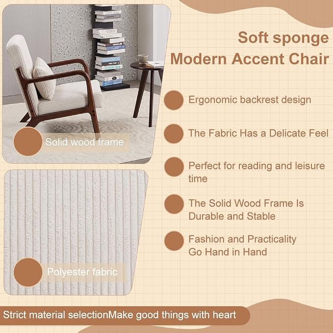 Hanuq】Mid-Century Modern Accent Chair&Coffee Table Set, Vintage Luxury Style - Image 7
