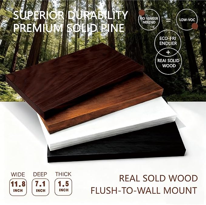 Solid Wood Floating Shelves, 11.8in Finished Real Wood Wall Shelves - Image 2