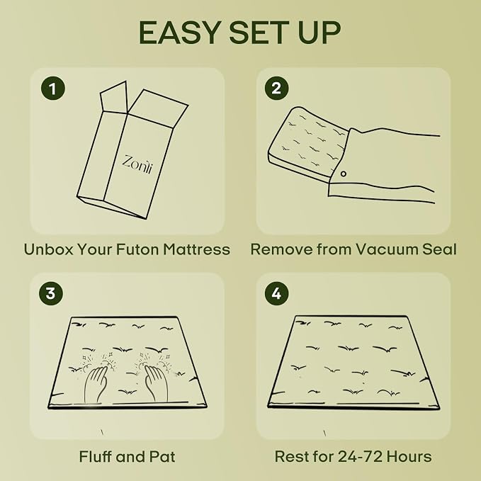 ZonLi Japanese Floor Futon Mattress Twin Size 75"x 39", 100% Cotton Cover 2.5'' - Image 8