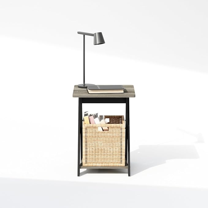 Furinno TIDUR Night Stand, Open Shelf Design X-Legs Nightstand, Criss-Crossed - Image 4