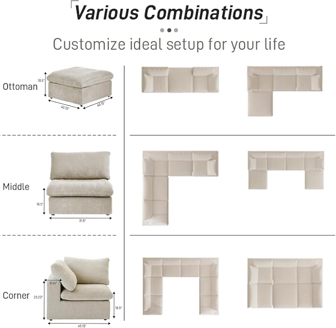 WJShome Cloud Modular Sectional Sofa, 160.6" Down Filled 5 Seater Couch - Image 8