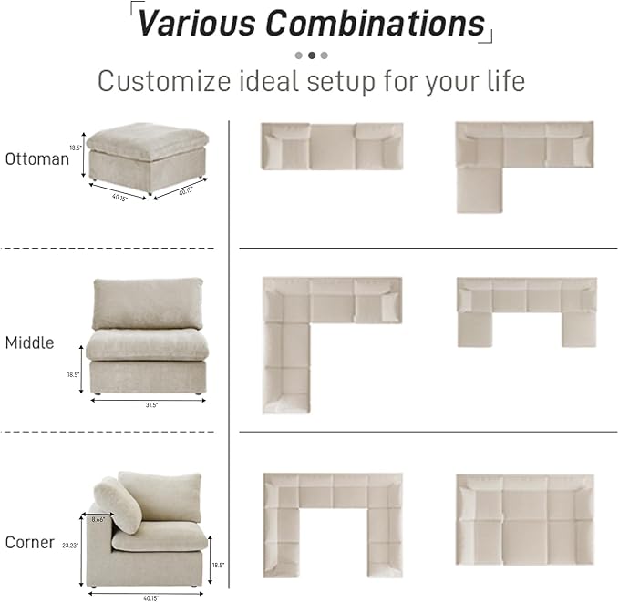 Cloud Modular Sectional Sofa Couch, 120.45" Convertible Couches 3 Seater Sofa - Image 5