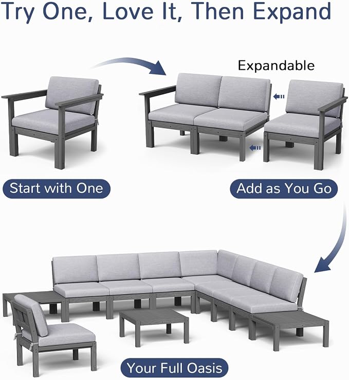 Stoog 11-Piece Patio Conversation Set, 9-Seats U-Shaped Modular Patio Sofa Set - Image 3