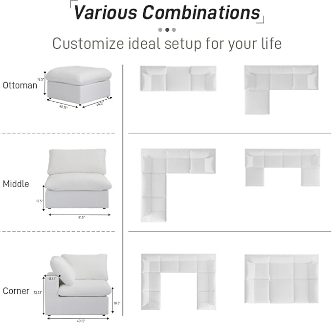 Cloud Couch Modular Sectional Sofa, 160.6" Down Filled Convertible Sectional - Image 7