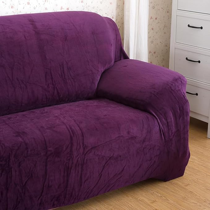 vctops 4 Seater Velvet Plush Stretch Sofa Slipcover 1-Piece Sofa Cover - Image 3