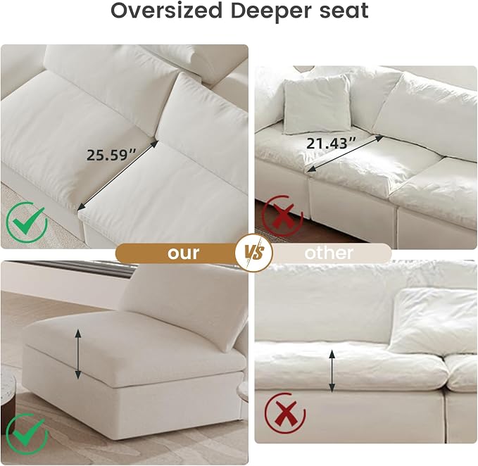 Cloud Couch Modular Sectional Sofa, 160.6" Down Filled Convertible Sectional - Image 6