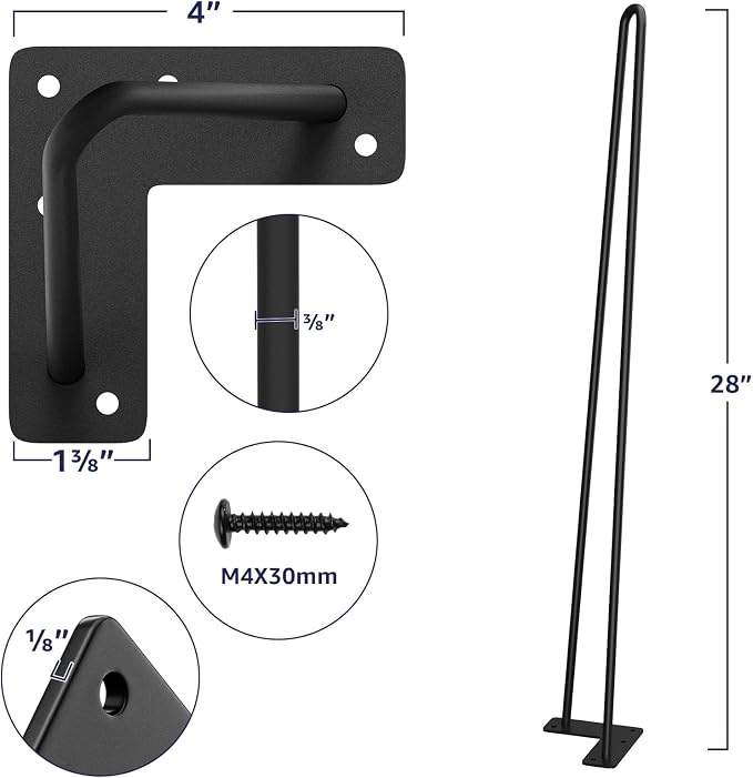 SMARTSTANDARD Hairpin Table Legs 32 Inch, 3/8" Solid Metal Legs - Image 3