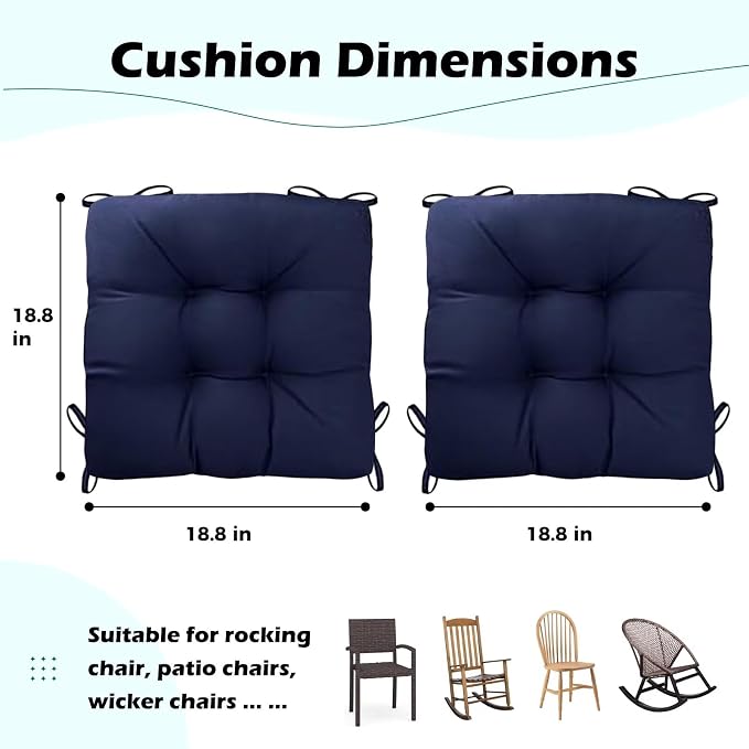Set of 2 Outdoor Square Seat Cushions Waterproof Patio Seat Pad Soft Rocking - Image 6