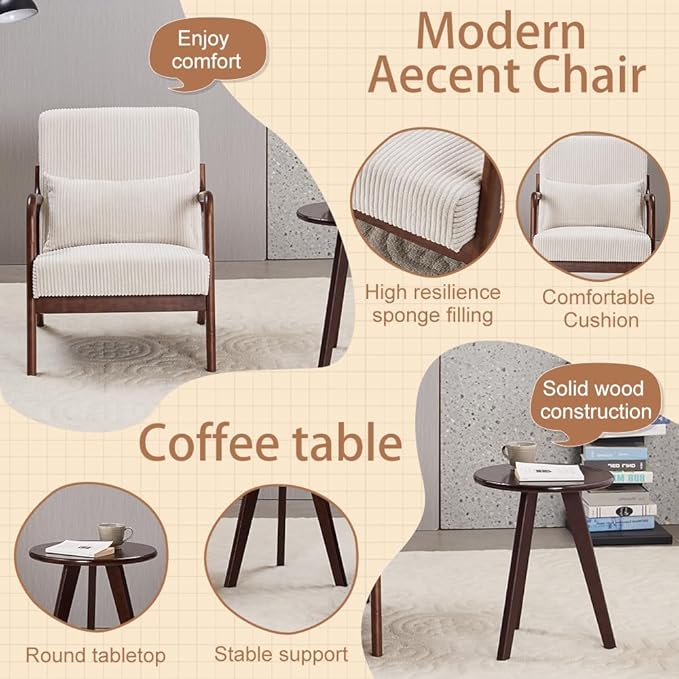 Mid-Century Modern Accent Chair & Coffee Table Set - Image 5