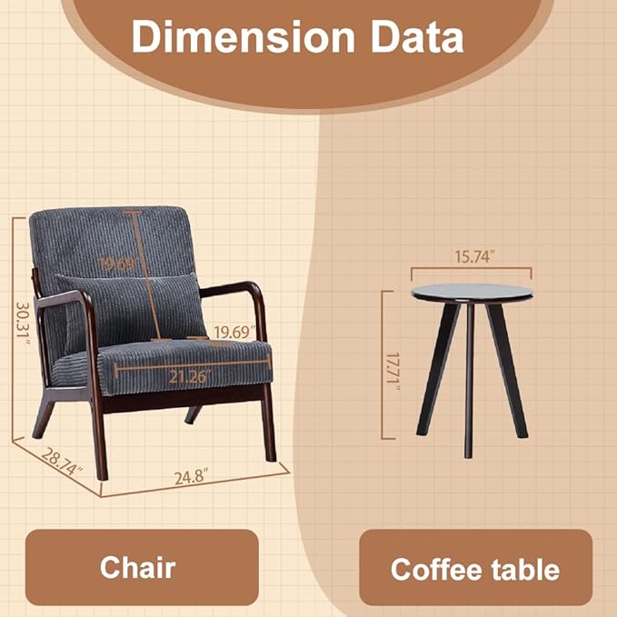 Mid-Century Modern Accent Chair & Coffee Table Set - Image 2