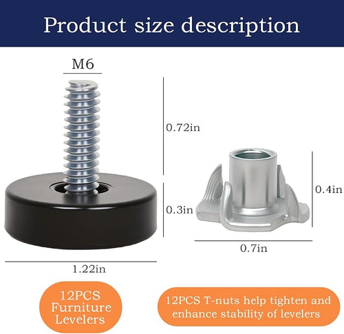 12 PCS M6 Thread Furniture Feet Levelers, Furniture Leveling Feet - Image 2