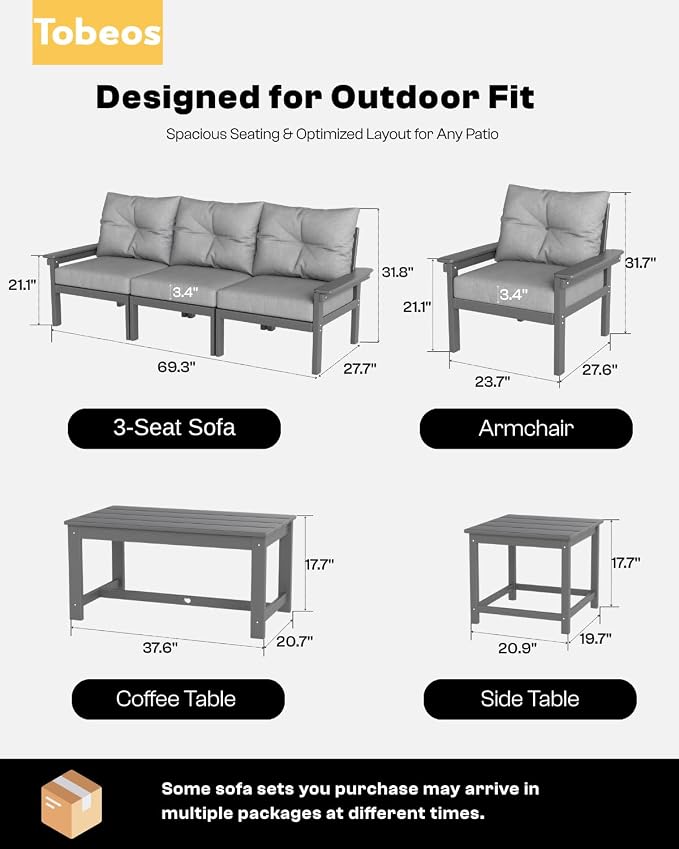 HDPE 10 Piece Outdoor Patio Furniture Set, All-Weather Outdoor Couch Set - Image 2