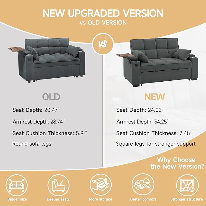 Auvsoce 65" Sleeper Sofa Bed Loveseat, Convertible Couch - Image 6