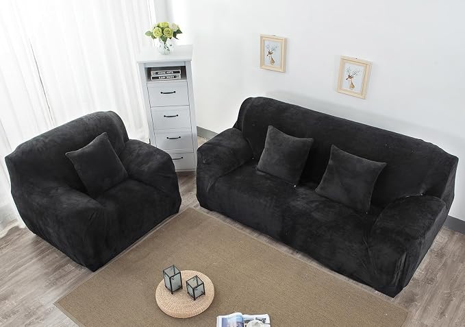 vctops 1-Piece Velvet Plush Stretch Loveseat Sofa Slipcover - Image 3