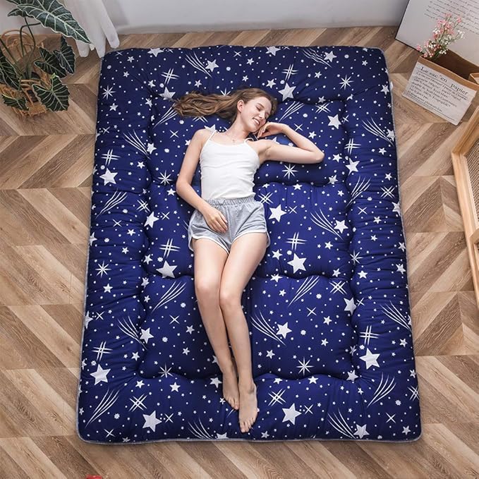 MAXYOYO Navy Starry Sky Japanese Futon Mattress, Tatami Floor Mat, Portable - Image 5