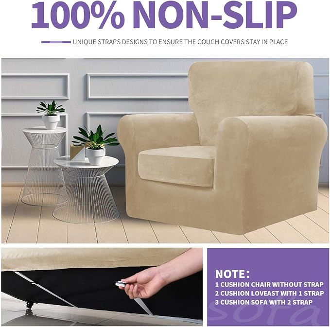 ZNSAYOTX Luxury Velvet Sofa Cover 3 Piece Stretch Loveseat Covers - Image 5