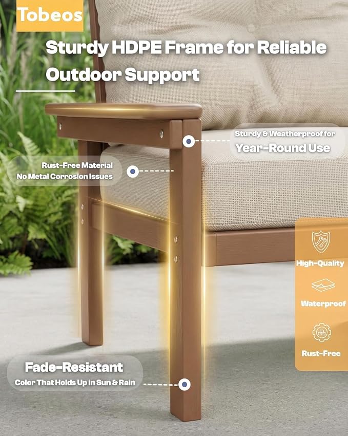 HDPE 7 Piece Patio Furniture Set, All-Weather Outdoor Couch Set - Image 3