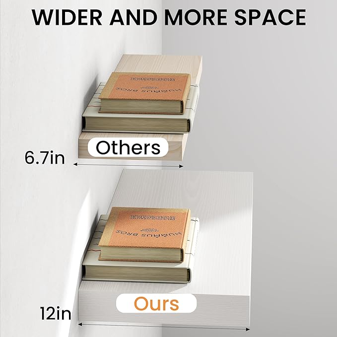 30Inch White Floating Shelves for Wall, 12 Inch Deep Shelves for Bedroom - Image 5