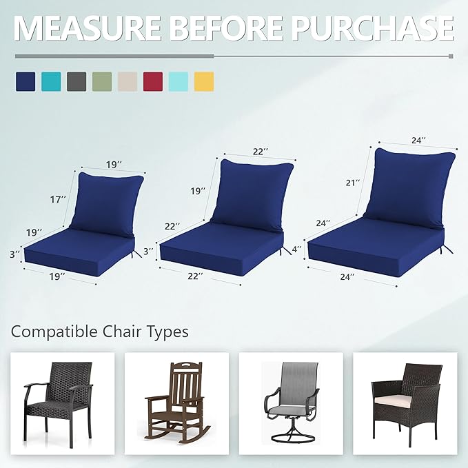 19x19 Inch Patio Chair Cushions Set of 2, Outdoor Furniture Cushions - Image 7