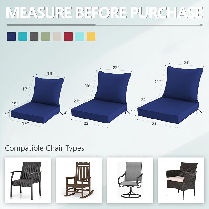 22x22 Inch Patio Chair Cushions Set of 2, Outdoor Furniture Cushions - Image 7