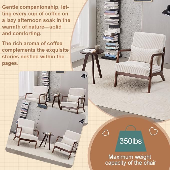 Hanuq】Mid-Century Modern Accent Chair&Coffee Table Set, Vintage Luxury Style - Image 4