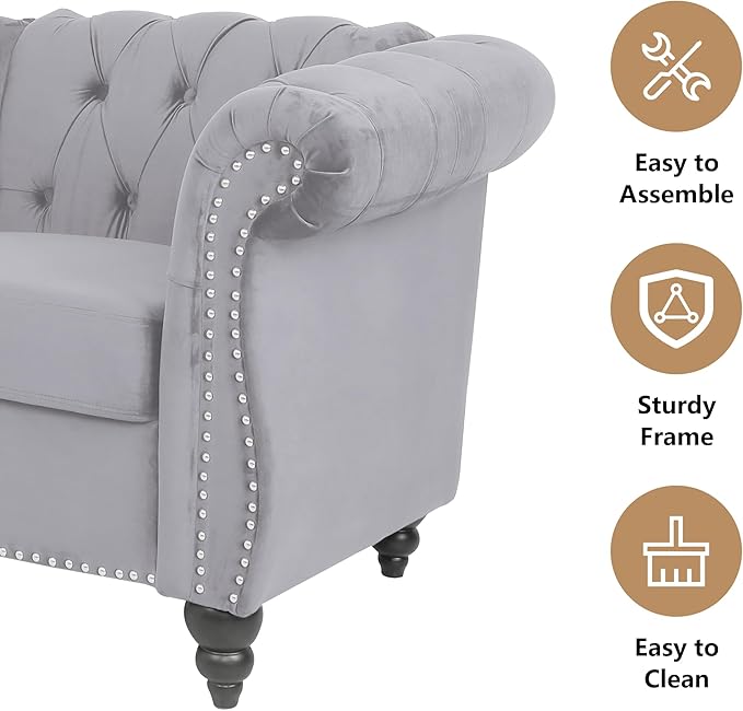 AVZEAR Chesterfield Loveseat, Modern Velvet Sofa Tufted Couch 2 Seater - Image 8