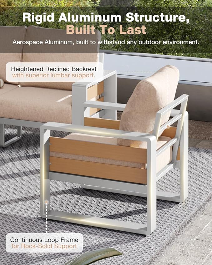 Aoxun Aluminum Patio Furniture Set, 4 Piece Luxury Outdoor Sectional - Image 5