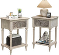 SUNBURY Vintage Nightstand Set of 2, Wood Small Bedside Table by SUNBURY